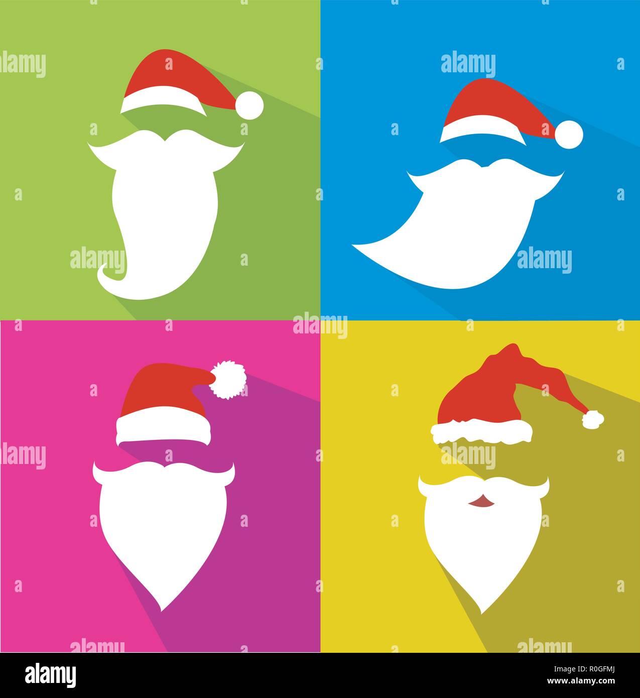 Flat Design Vector Santa Claus Face set Stock Vector