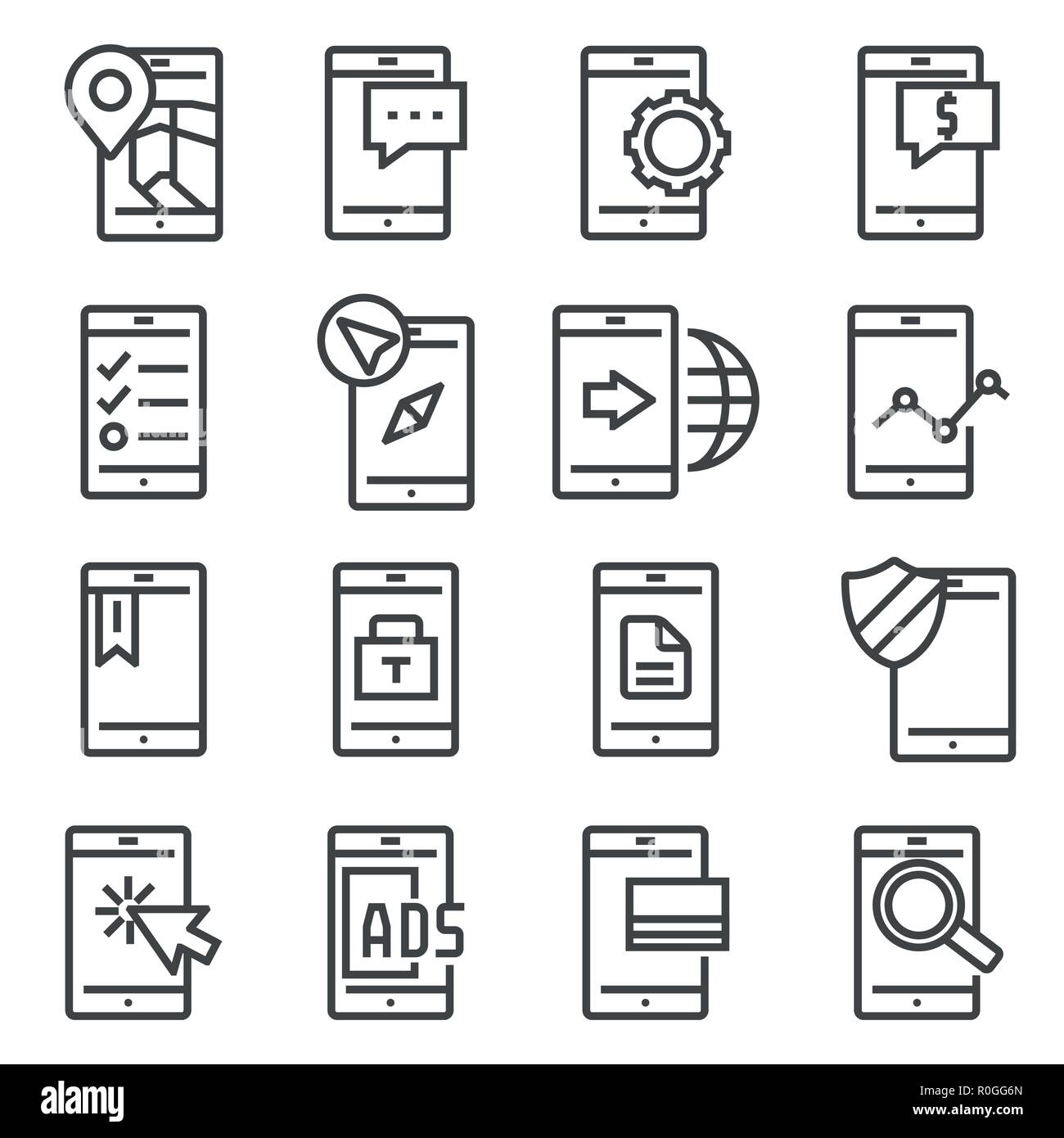 Vector gray line Mobile apps icons set on white background Stock Vector Image & Art Alamy