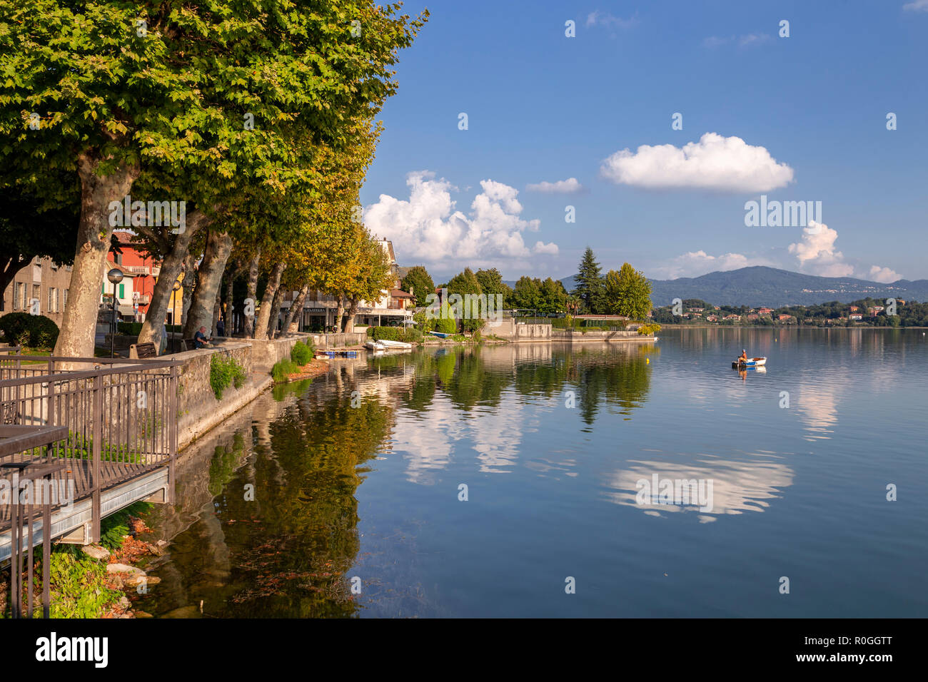 Angler on Lake Pusiano at Pusiano, Italy Stock Photo