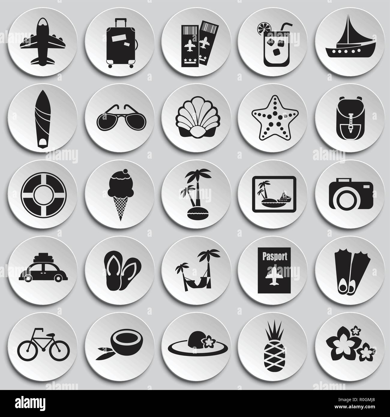 Summer vacation set on plates background icons Stock Vector Image & Art ...