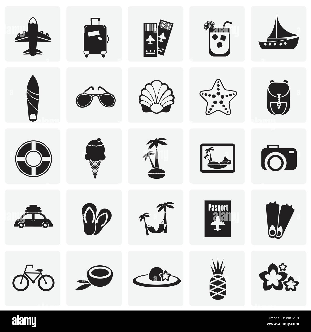 Summer vacation set on squares background icons Stock Vector Image ...