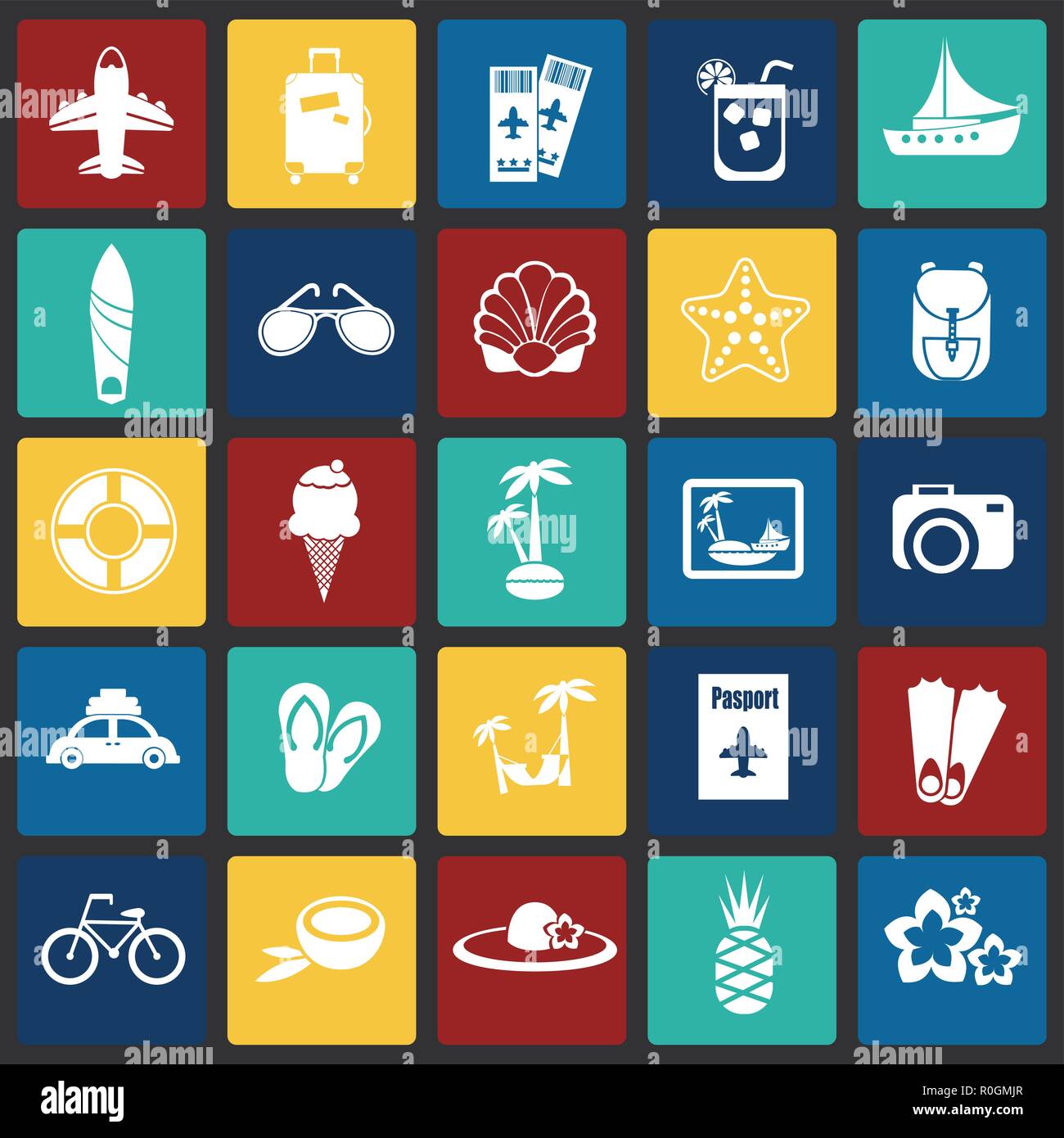 Summer vacation set on color squares background icons Stock Vector ...