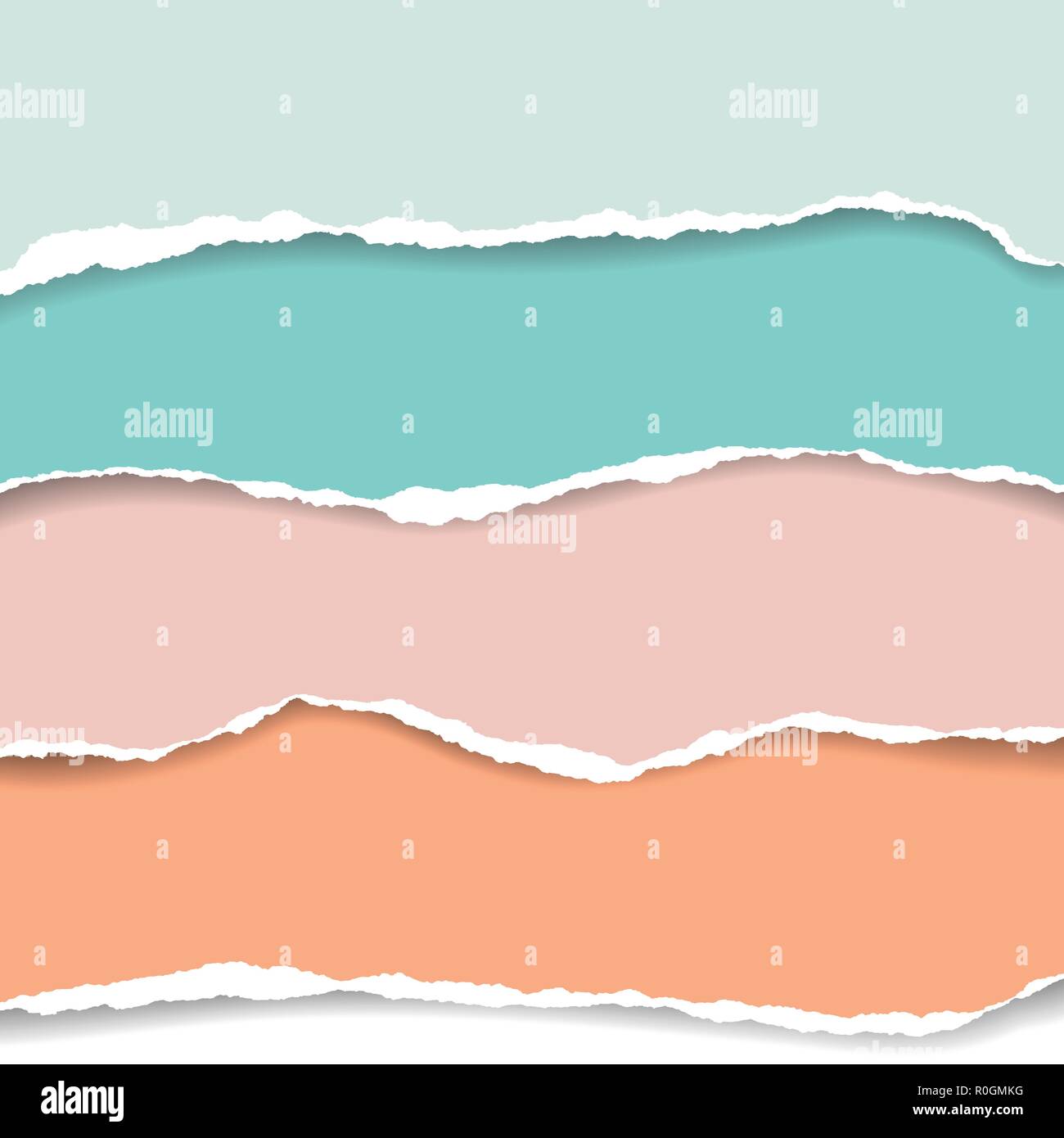 Set realistic illustrations torn strips of colored paper with shadow and space for text, suitable for infographics - vector Stock Vector