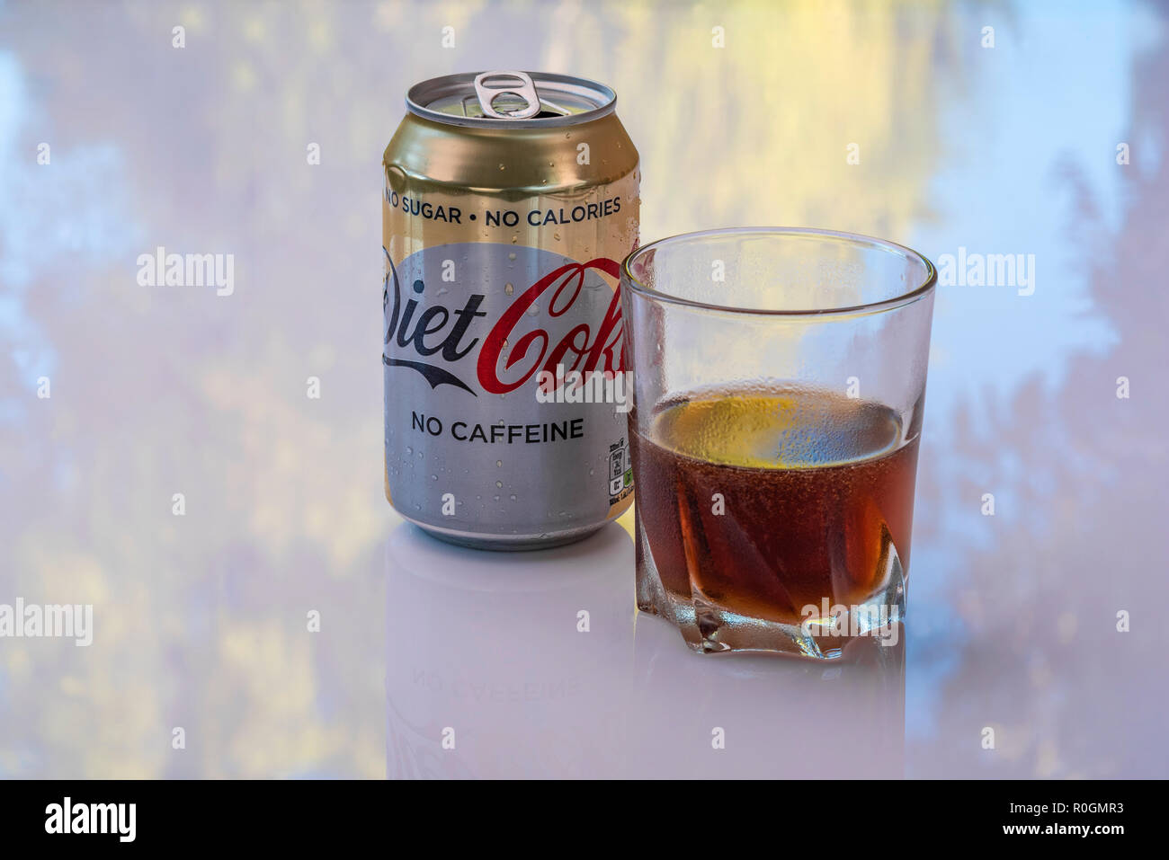 Whiskey and diet coke. Cola with glass of whiskey. Stock Photo