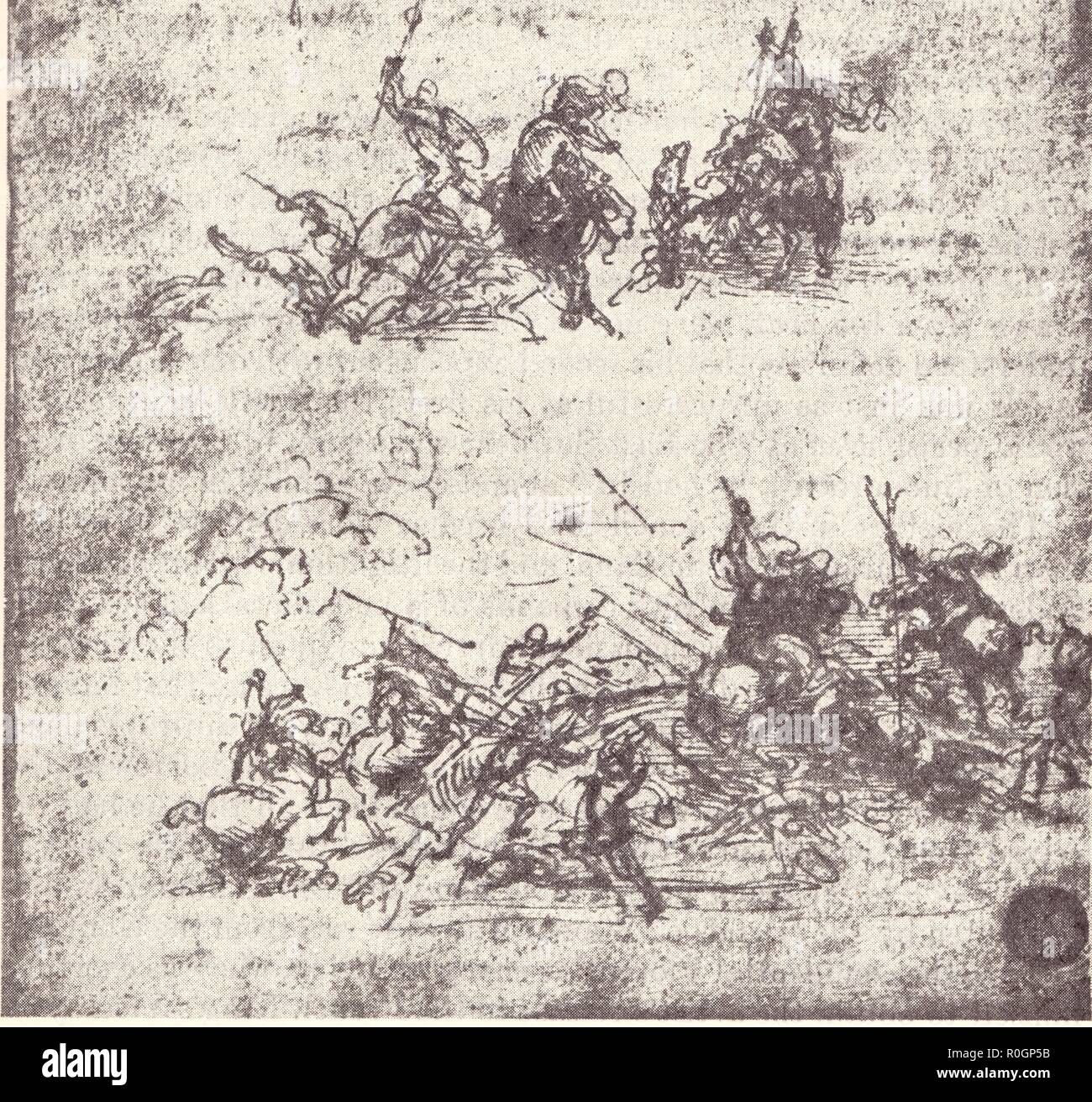 Sketch for the battle of Anghiari . Leonardo da Vinci Stock Photo - Alamy