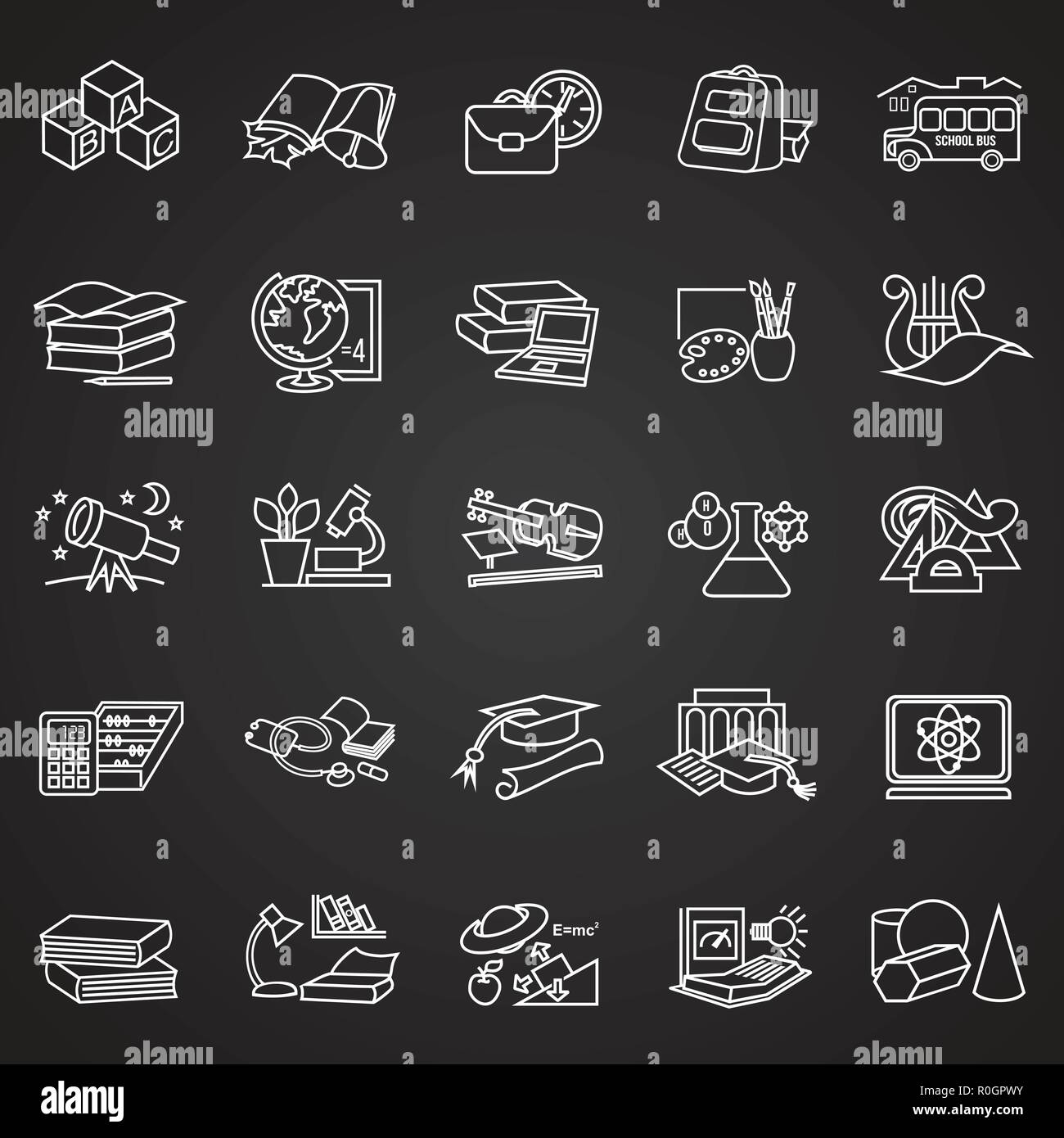 Education and science thin line set on black background Stock Vector ...