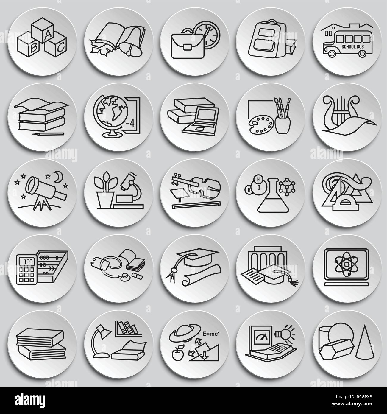 Education and science thin line set on plates background Stock Vector ...