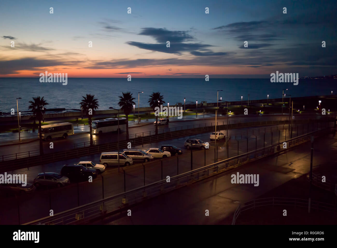 Sochi, Russia-January 17, 2018: Adler train station in the evening Stock Photo