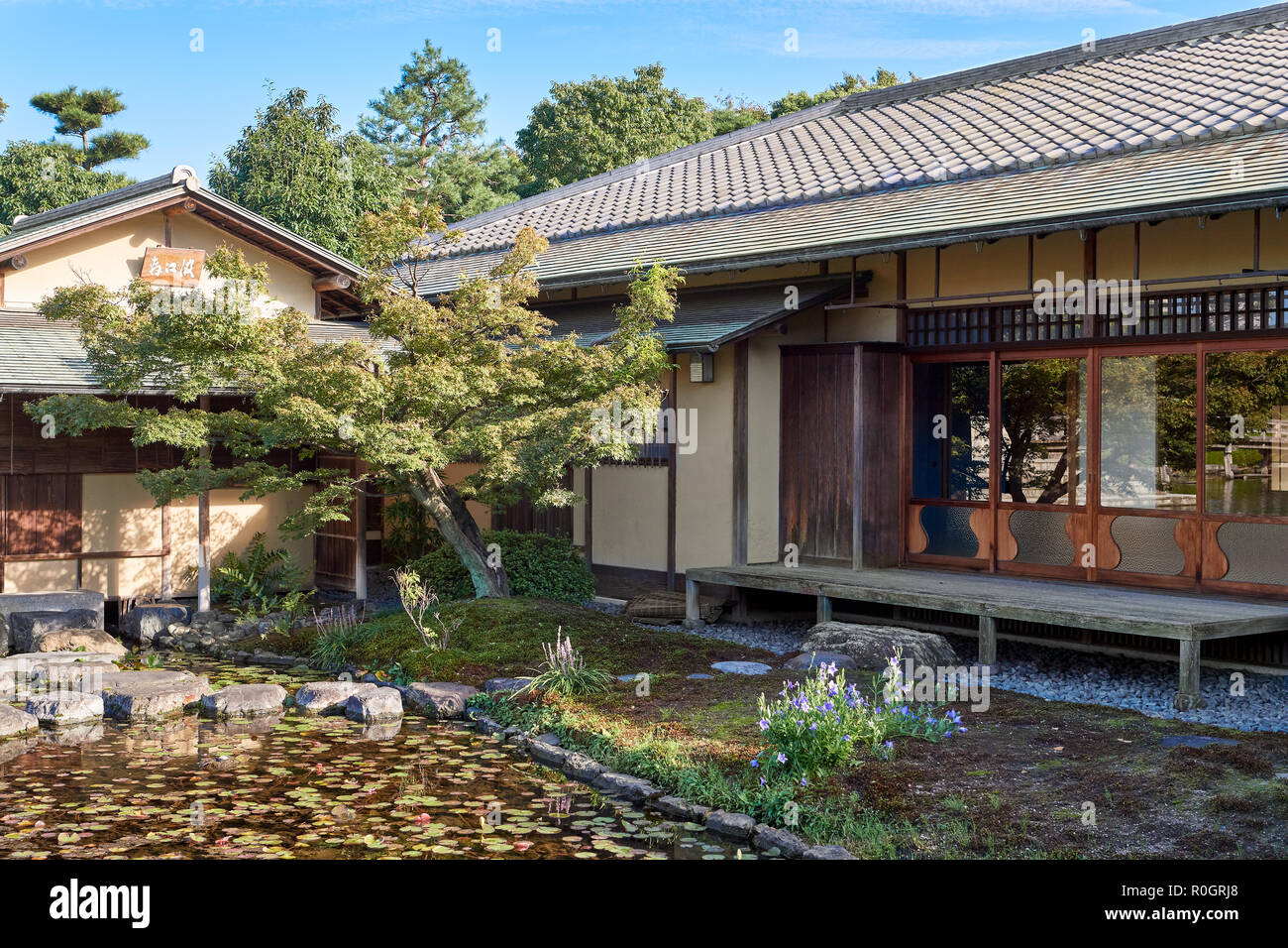 Traditional Japanese house in the Shirotori park. Stock Photo