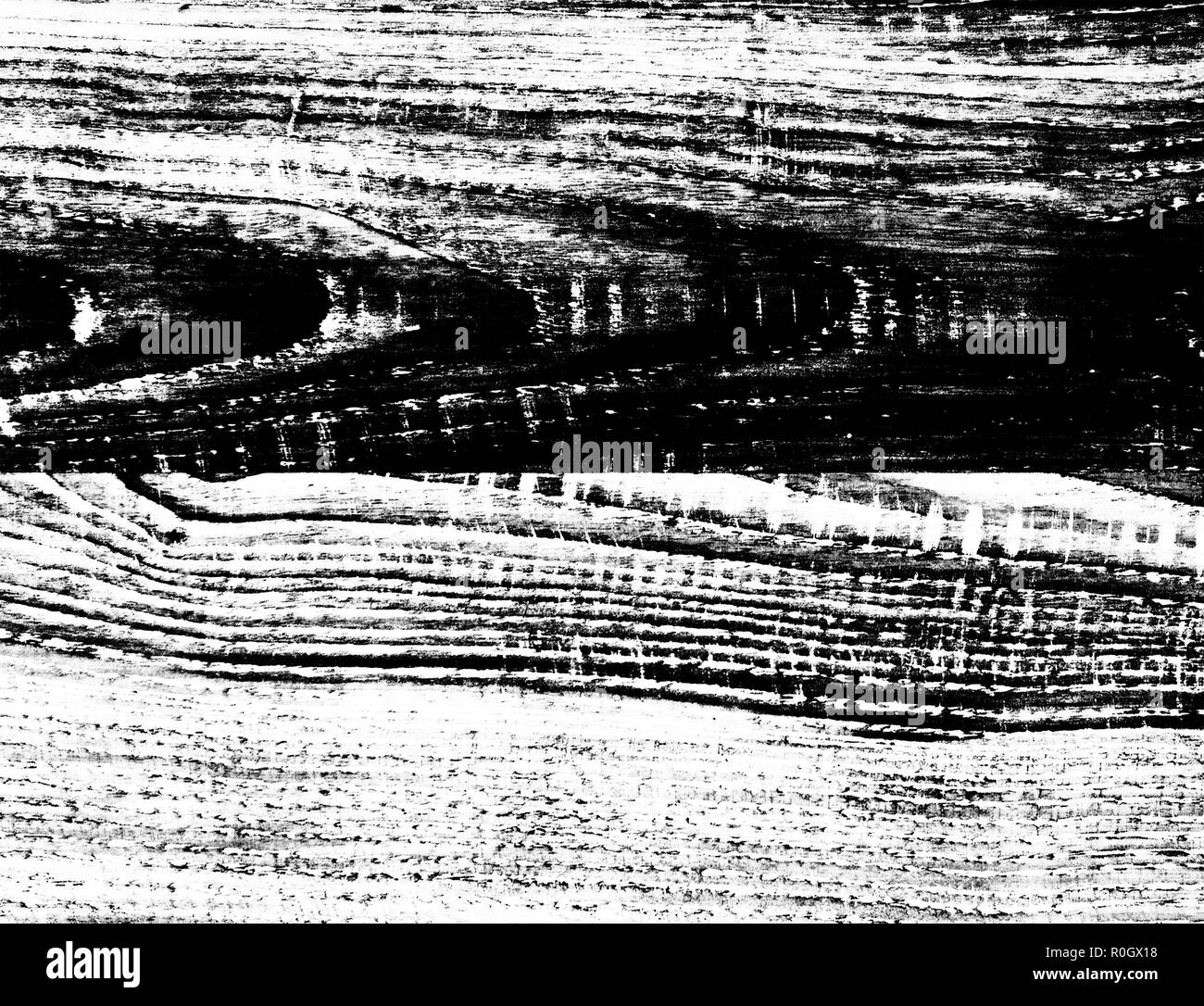 Black and white high contrast wooden texture, lengthwise cut with vertical scratches Stock Photo