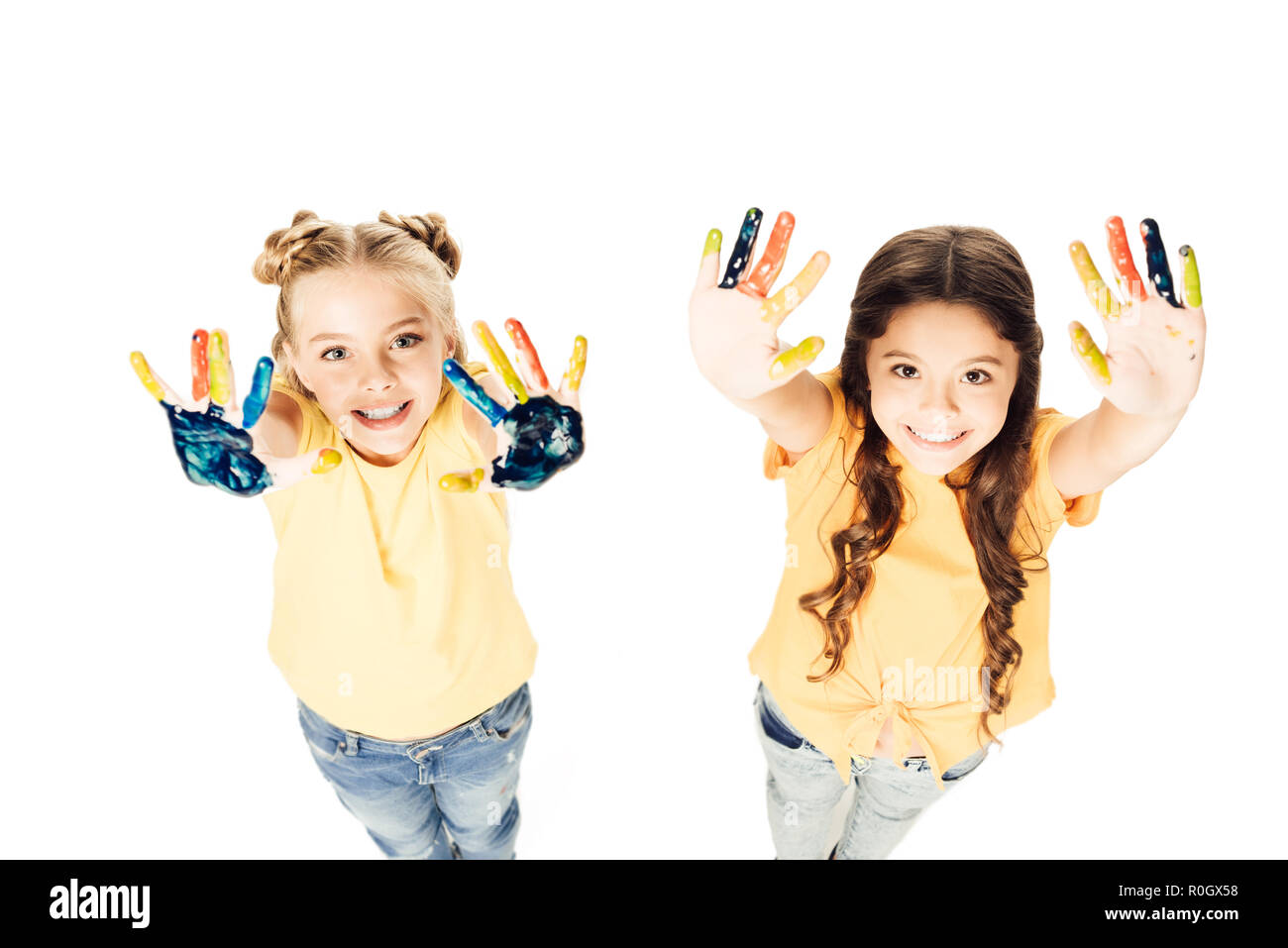 Kids with painted hands hi-res stock photography and images - Alamy