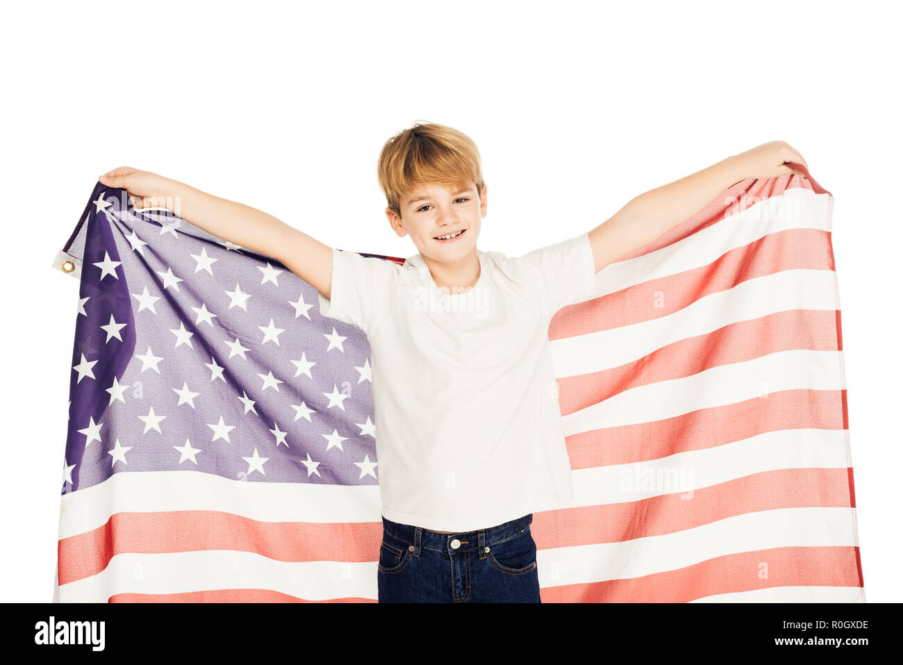 Boy holding american flag hi-res stock photography and images - Alamy