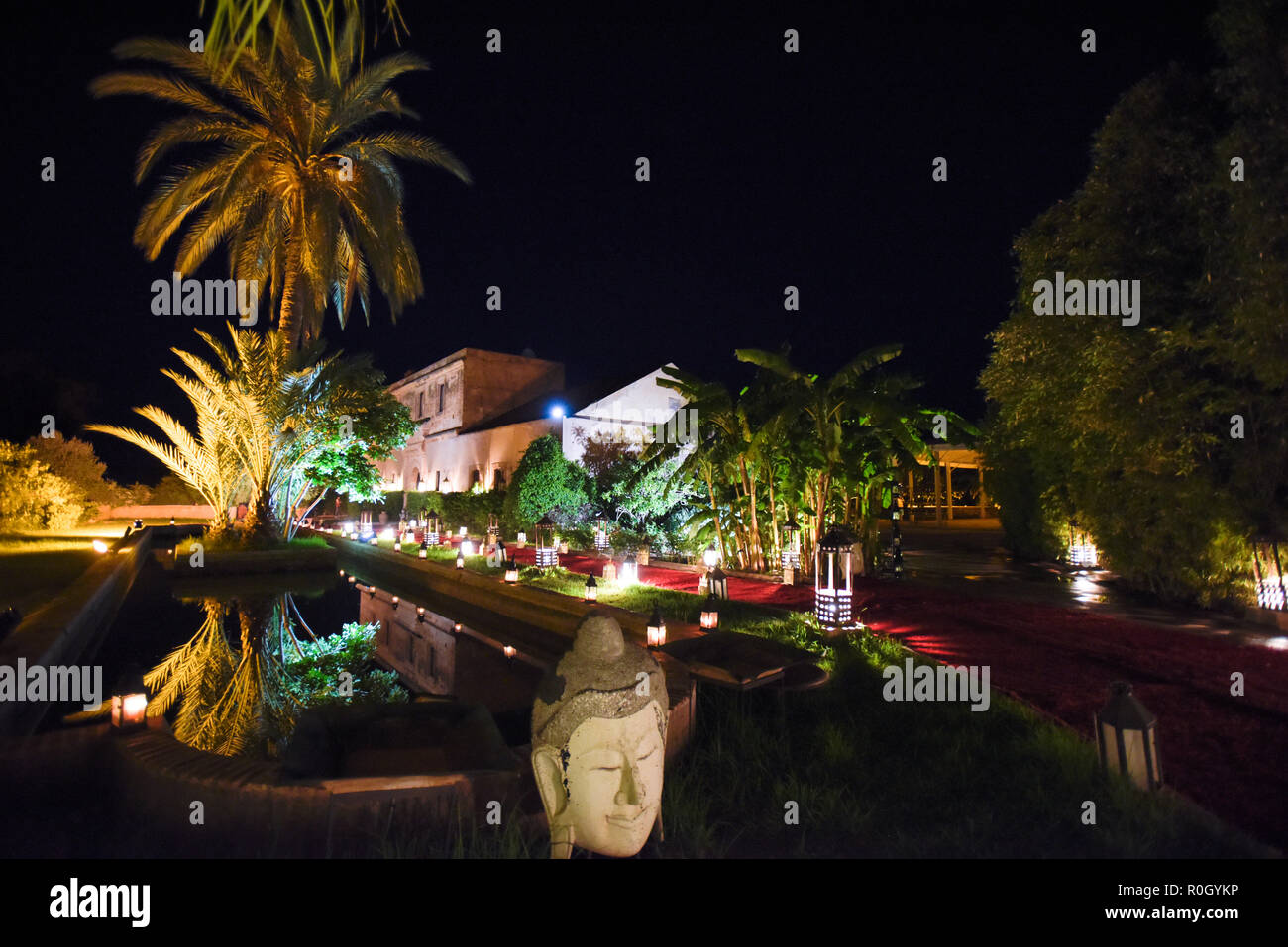 Exterior view of a five star hotel by night in  Tensift al haouz in Marrakesh Morocco Stock Photo