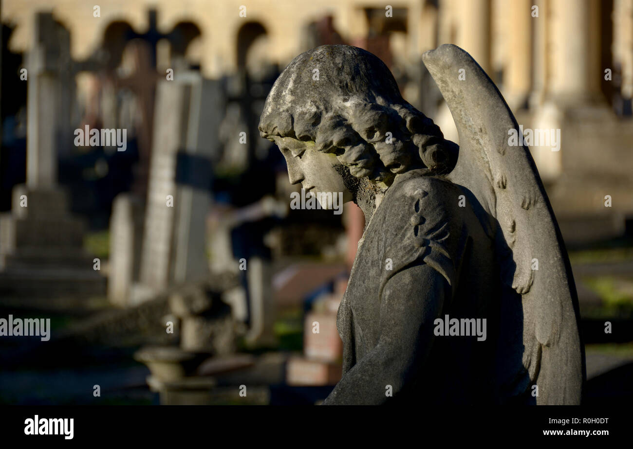Brompton Cemetery (Kensington and Chelsea) London, England, UK. Angel gravestone Stock Photo