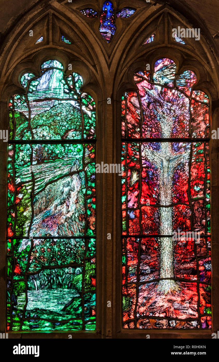 Hereford Cathedral, UK. Modern stained glass windows by Tom Denny (2007), commemorating the famous local 17c poet and mystic Thomas Traherne Stock Photo