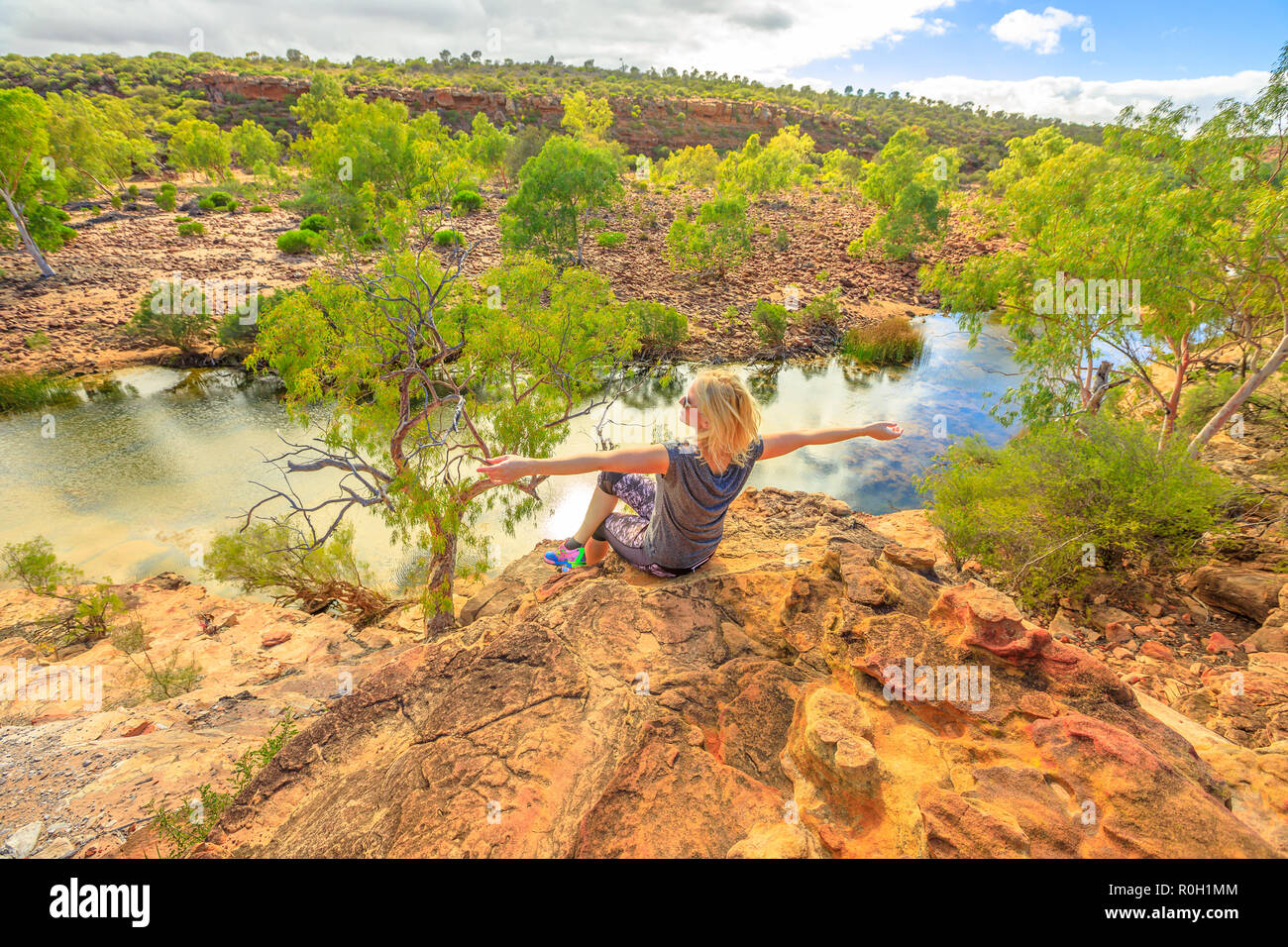 Outdoor activities in Kalbarri. Freedom girl enjoying in Australian