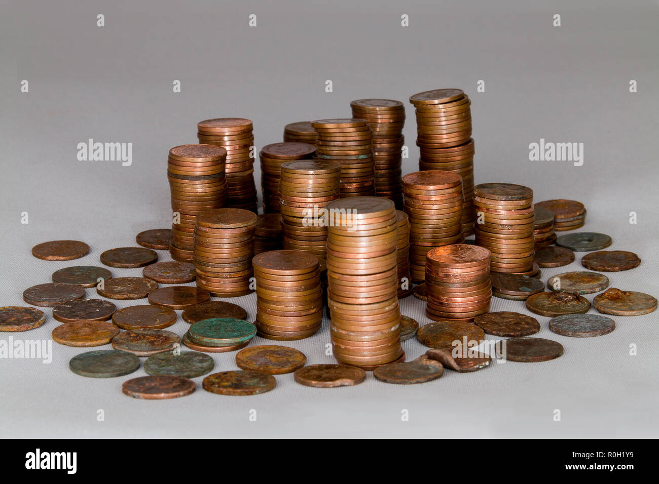 Old british coins copper pennies hi-res stock photography and images ...