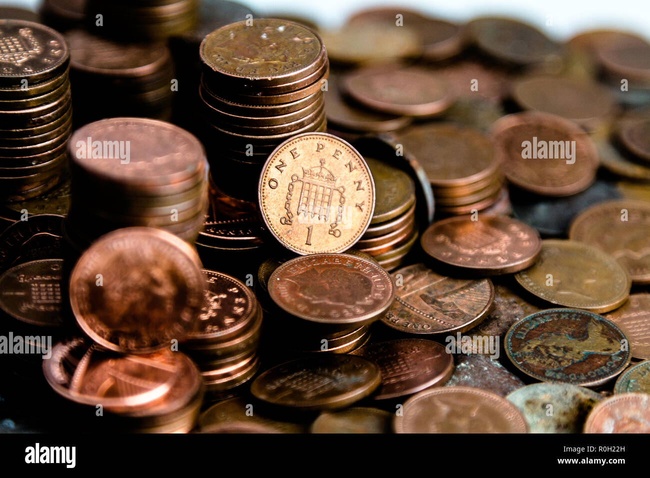 Old british coins copper pennies hi-res stock photography and images ...