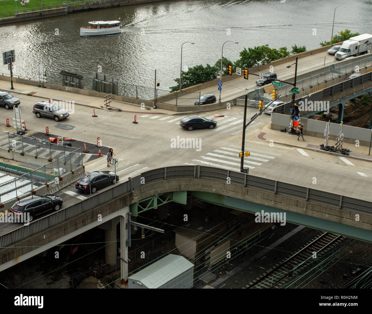 Aerial view red train crossing hi-res stock photography and images - Alamy