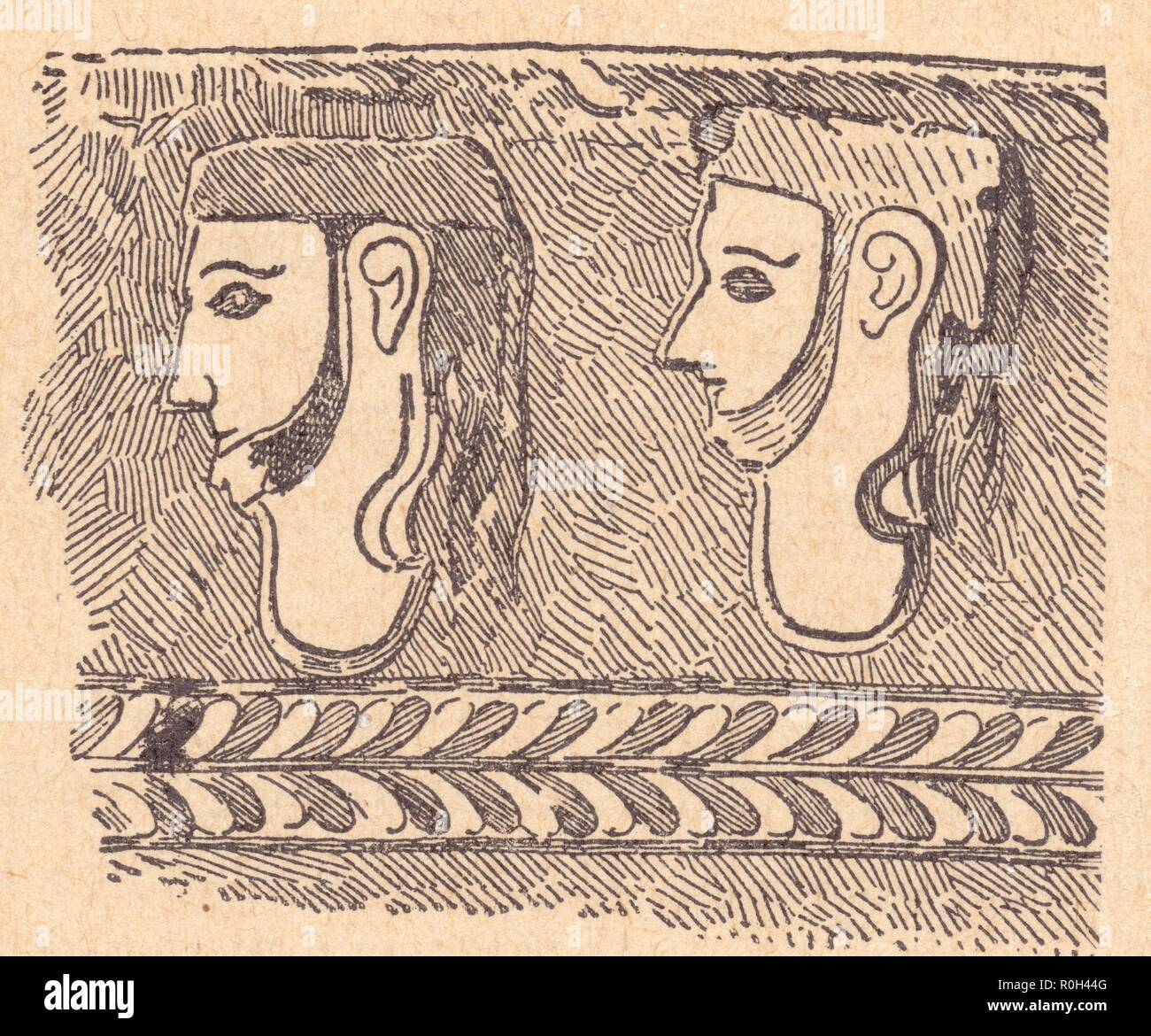 Types grecs archaïques, d’après un vase trouvé à Mycènes Stock Photo