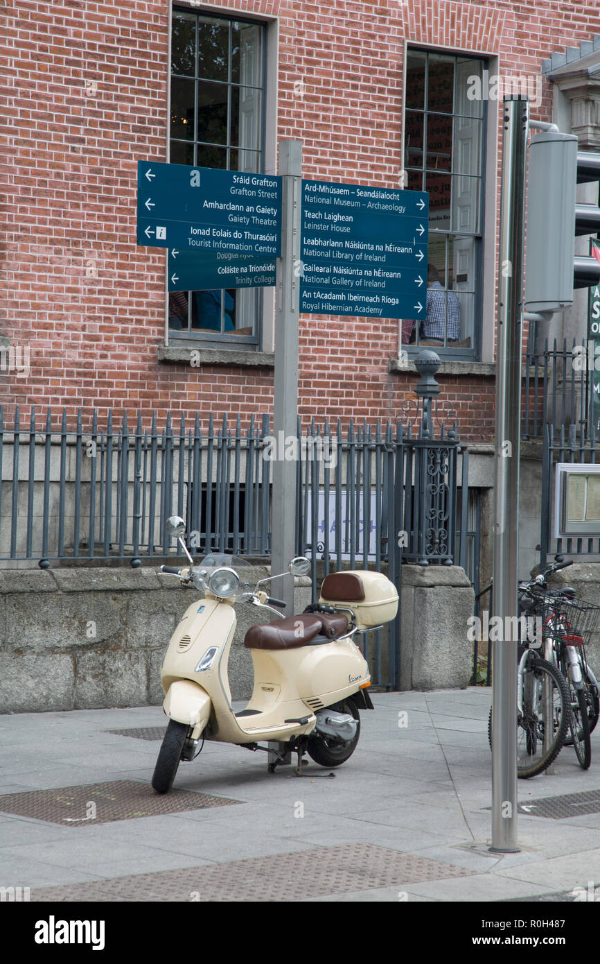 Scooter and Signpost; Dublin; Ireland Stock Photo Alamy