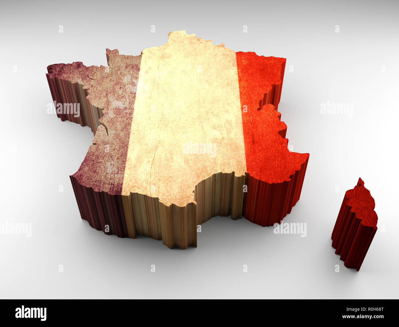3d textured France map with french flag on white background Stock Photo ...