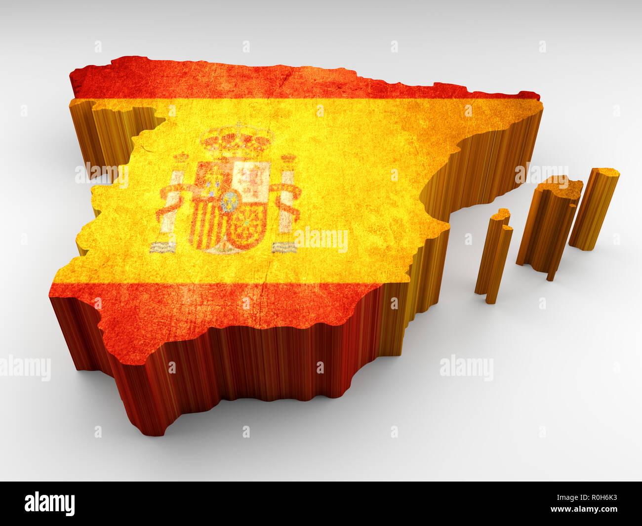 Spain textured 3d map with a spanish flag on a white background Stock ...
