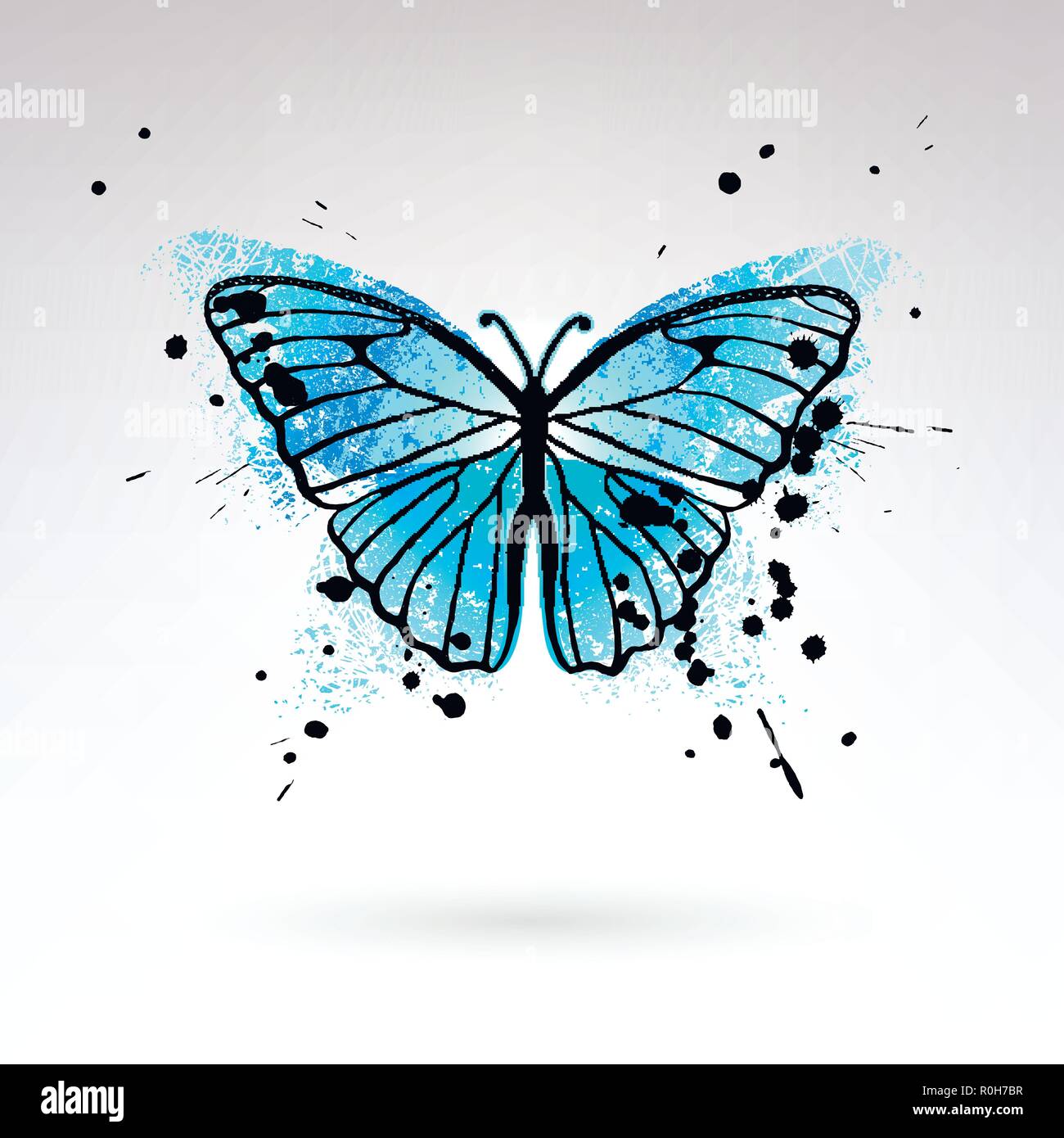 decorative bright blue butterfly on a light background Stock Vector