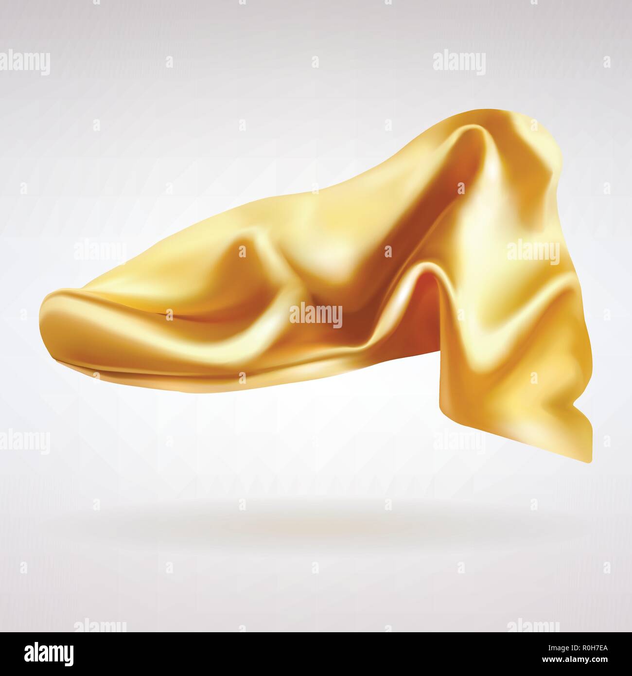 folds of golden satin fabric fluttering in the wind on a light background Stock Vector
