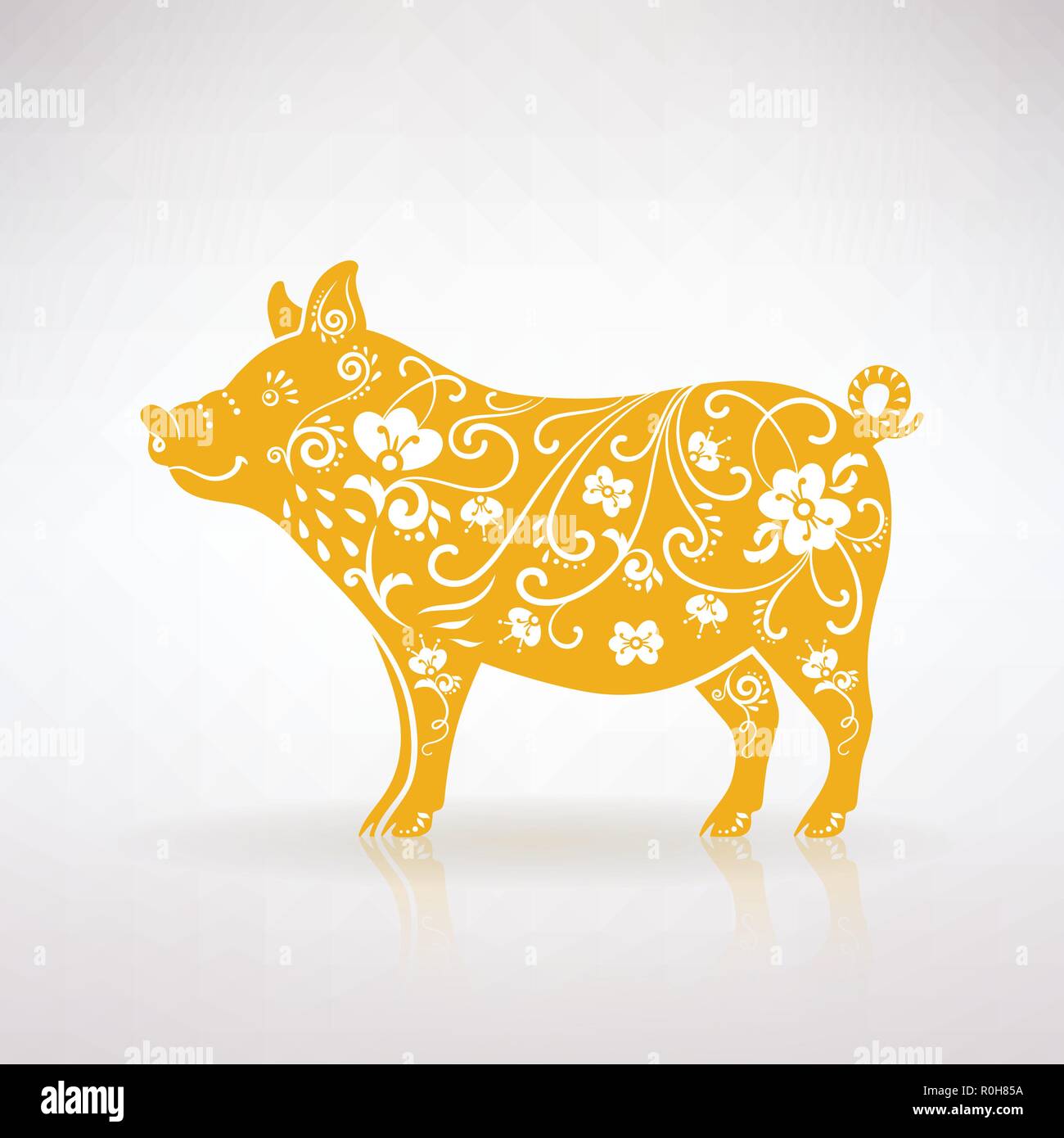 stylized yellow pig on a light background Stock Vector