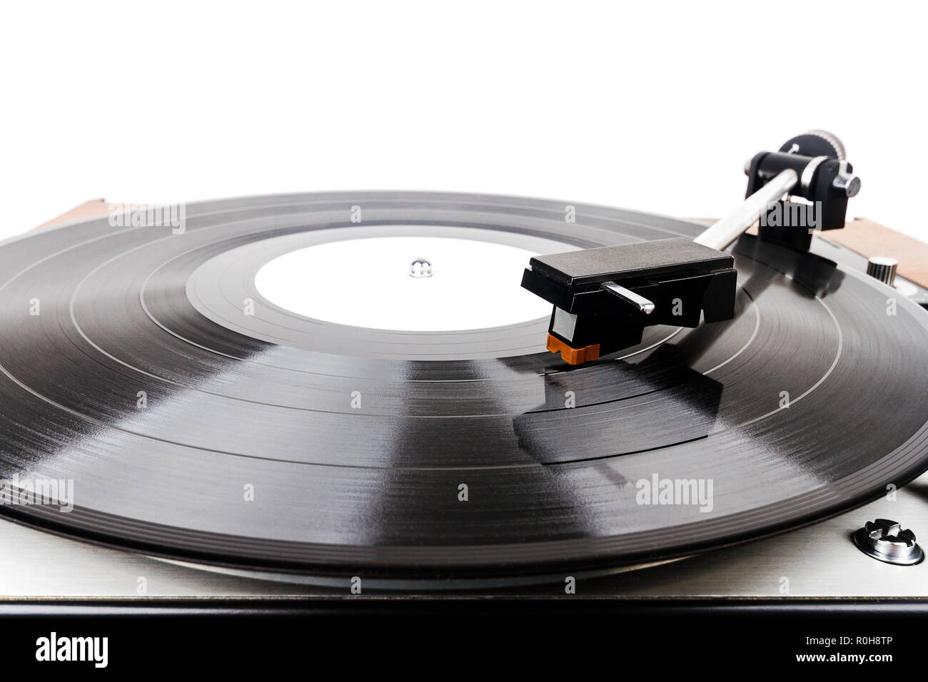 Close Up Of Vintage Turntable Vinyl Record Player Isolated On White Retro Audio Equipment Tonearm On A Record Stock Photo Alamy