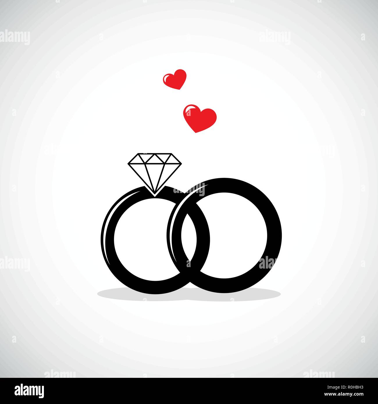wedding rings icon with red heart vector illustration EPS10 Stock Vector
