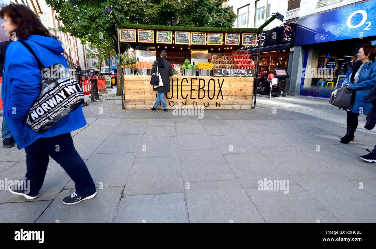 Juicebox drinks stall in Woodstock Street, central London, England, UK