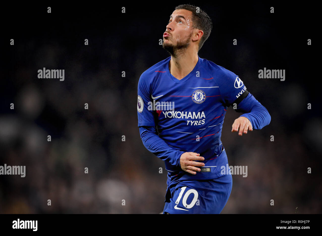 Eden Hazard of Chelsea - Chelsea v Crystal Palace, Premier League, Stamford Bridge, London - 4th November 2018  STRICTLY EDITORIAL USE ONLY - DataCo rules apply - The use of this image in a commercial context is strictly prohibited unless express permission has been given by the club(s) concerned. Examples of commercial usage include, but are not limited to, use in betting and gaming, marketing and advertising products. No use with unauthorised audio, video, data, fixture lists, club and or league logos or services including those listed as 'live' Stock Photo