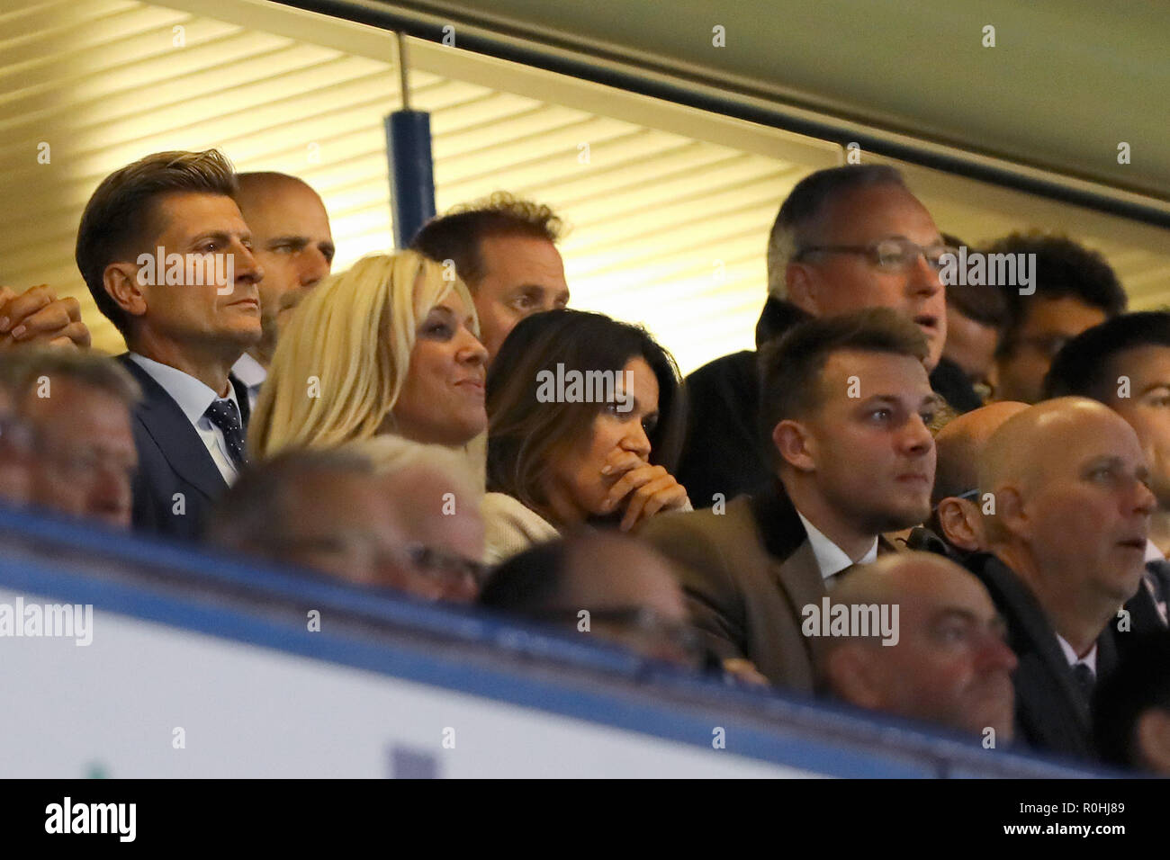 TV Presenter, Susanna Reid watches with Crystal Palace chairman Steve Parish - Chelsea v Crystal Palace, Premier League, Stamford Bridge, London - 4th November 2018  STRICTLY EDITORIAL USE ONLY - DataCo rules apply - The use of this image in a commercial context is strictly prohibited unless express permission has been given by the club(s) concerned. Examples of commercial usage include, but are not limited to, use in betting and gaming, marketing and advertising products. No use with unauthorised audio, video, data, fixture lists, club and or league logos or services including those listed as Stock Photo