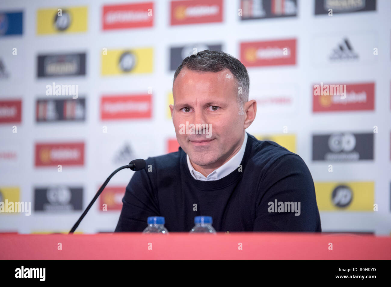 Hensol, Cardiff, Wales, UK. 5th Nov 2018. Ryan Giggs, Wales Press Conference, Hensol Castle, 5/11/18: Wales manager Ryan Giggs announces his squad for the upcoming Nations League game against Denmark and the friendly away to Albania. Credit: Andrew Dowling/Influential Photography/Alamy Live News Stock Photo