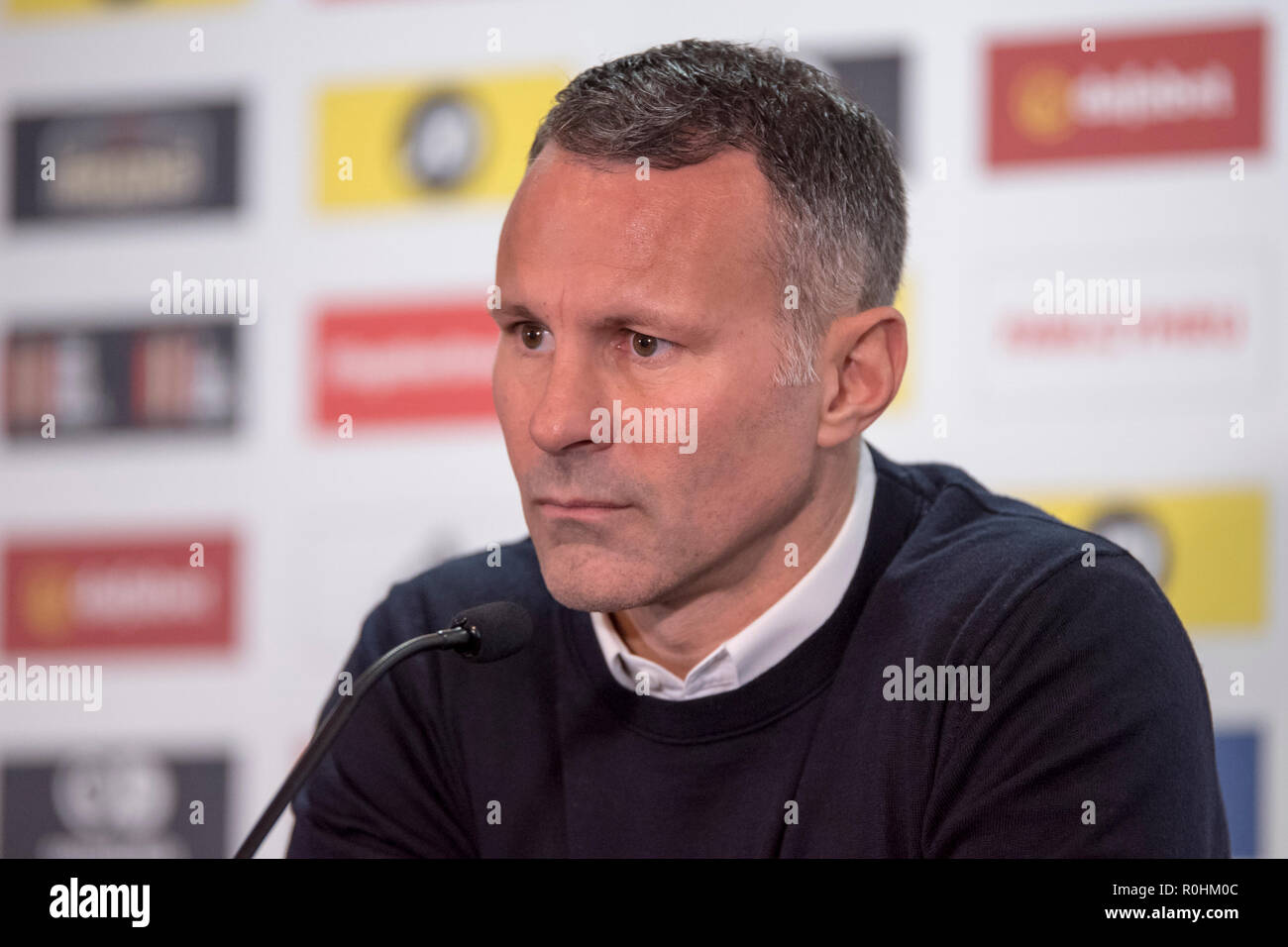 Hensol, Cardiff, Wales, UK. 5th Nov 2018. Ryan Giggs, Wales Press Conference, Hensol Castle, 5/11/18: Wales manager Ryan Giggs announces his squad for the upcoming Nations League game against Denmark and the friendly away to Albania. Credit: Andrew Dowling/Influential Photography/Alamy Live News Stock Photo