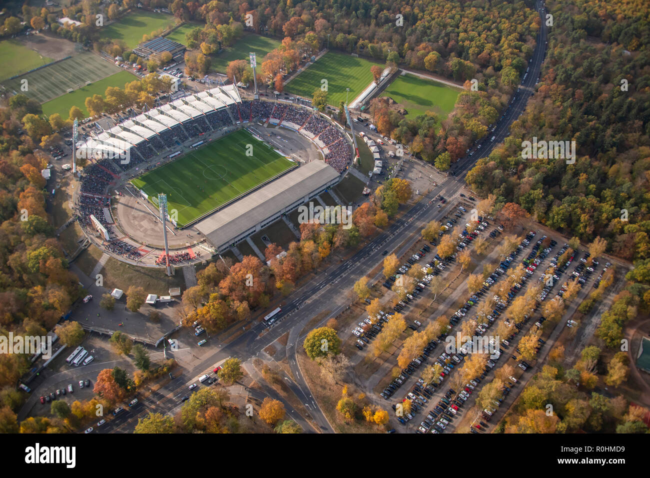 Karlsruhe, Deutschland. 22nd Sep, 2018. Today is the last game in the old  Wildparkstadion. The new construction of the stadium starts on 05.11.2018.  GESfootballaerial photos Last game at KSC Wildparkstadion, KSC -