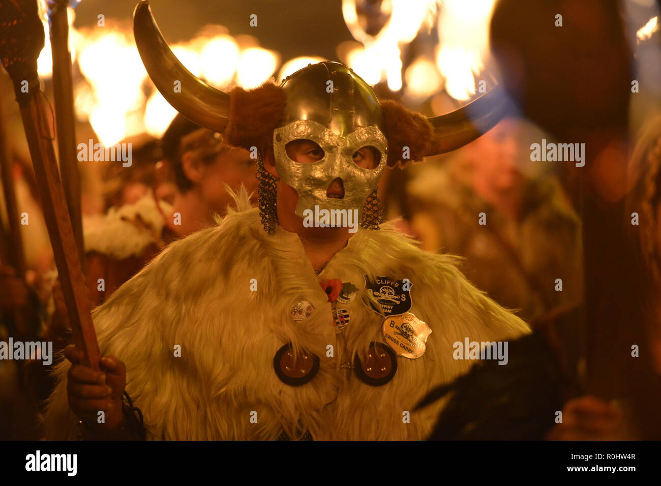 Lewes, East Sussex, UK. 5th November 2018. Bonfire celebrations in Lewes, East Sussex. The town is famous for its annual event different bonfire societies gather in their thousands, to celebrate the foiling of the 1605 gunpowder plot, before blowing up various satirical tableaux. ©️Peter Cripps/Alamy Live News Stock Photo