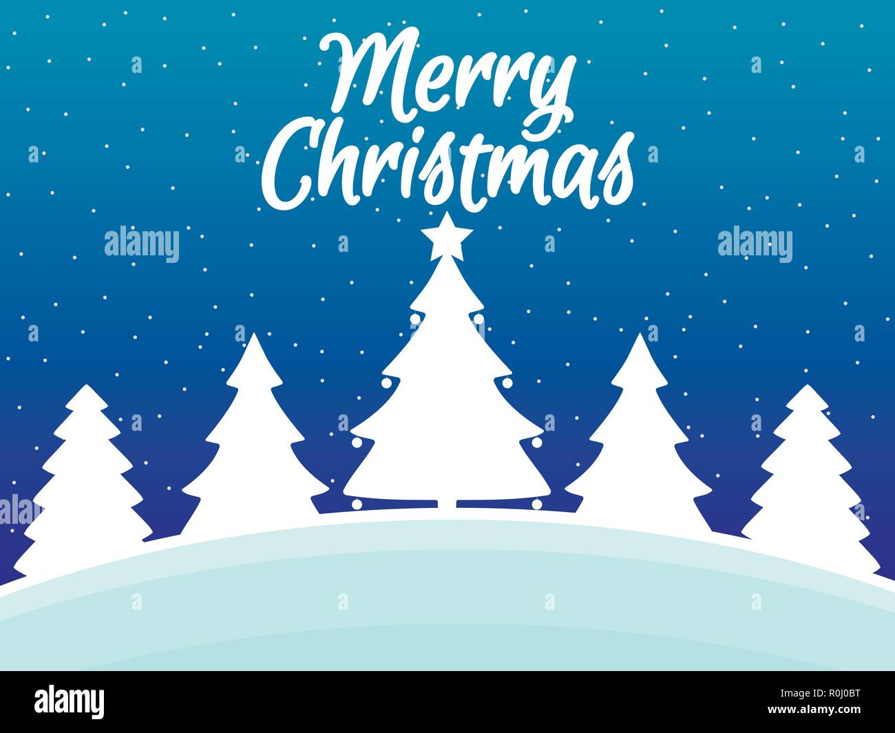 Merry Christmas. Winter landscape with snowflakes and Christmas trees ...