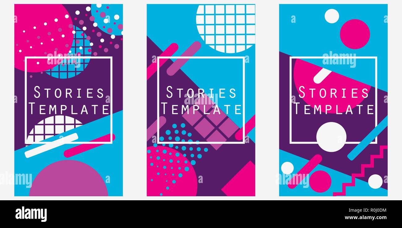 Stories template memphis style. Geometric objects of the 80s and 90s. Vector illustration Stock Vector
