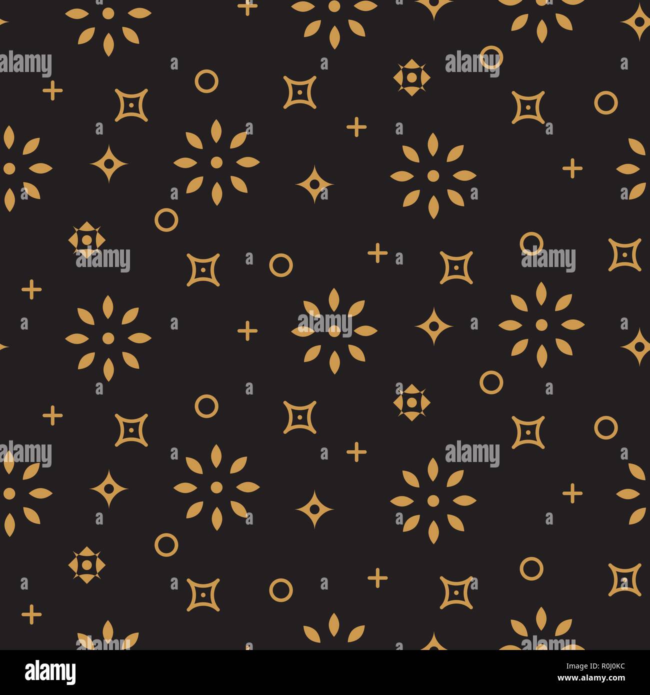 Xmas background pattern gold snowflake icons on black. Stock Vector
