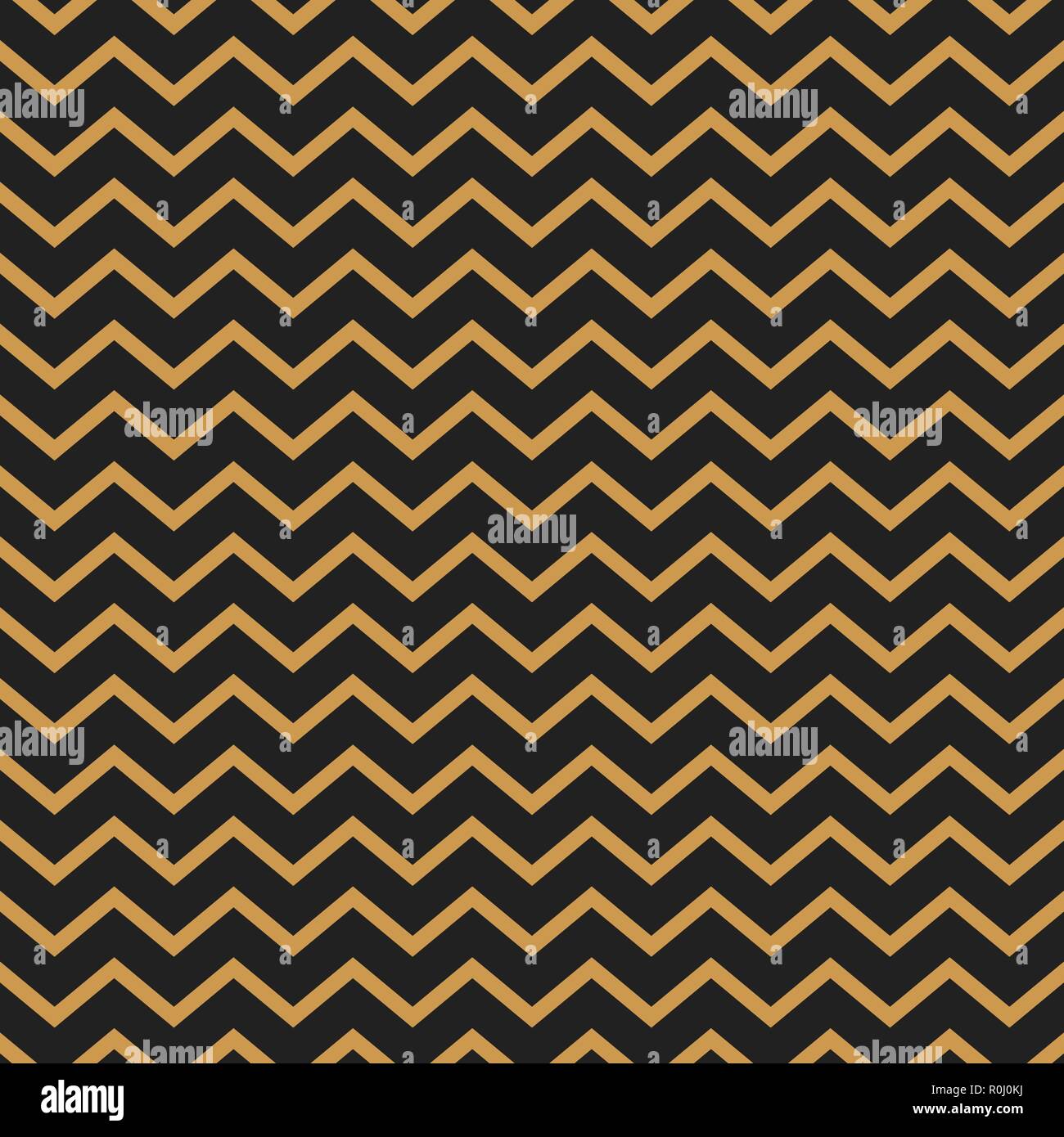 Chevron vector seamless pattern background gold thin lines on black. Stock Vector
