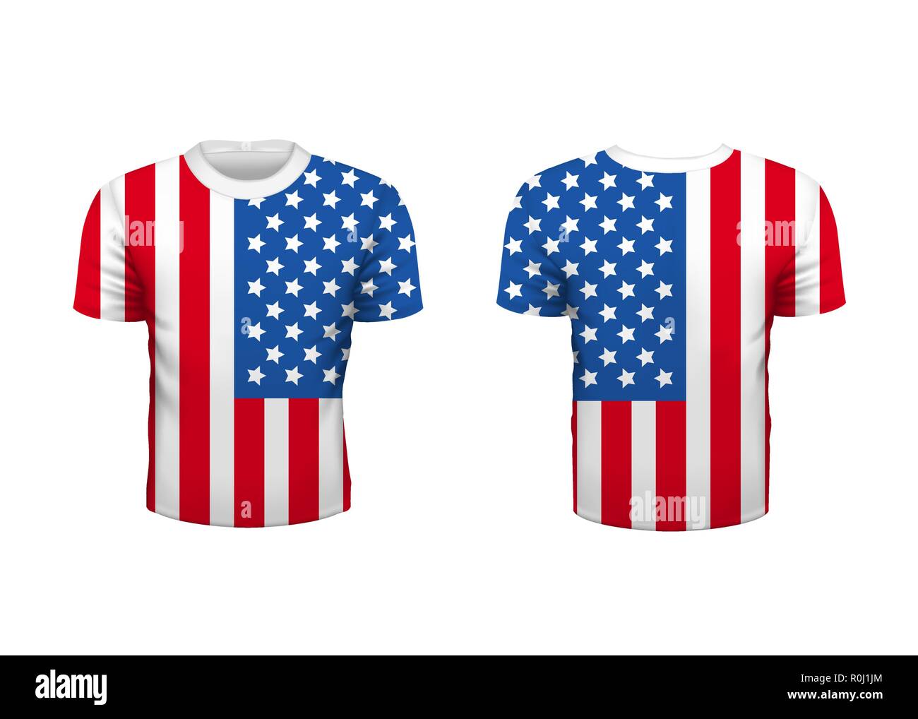 Realistic sport t-shirt with USA flag from front and back isolated on white Stock Vector