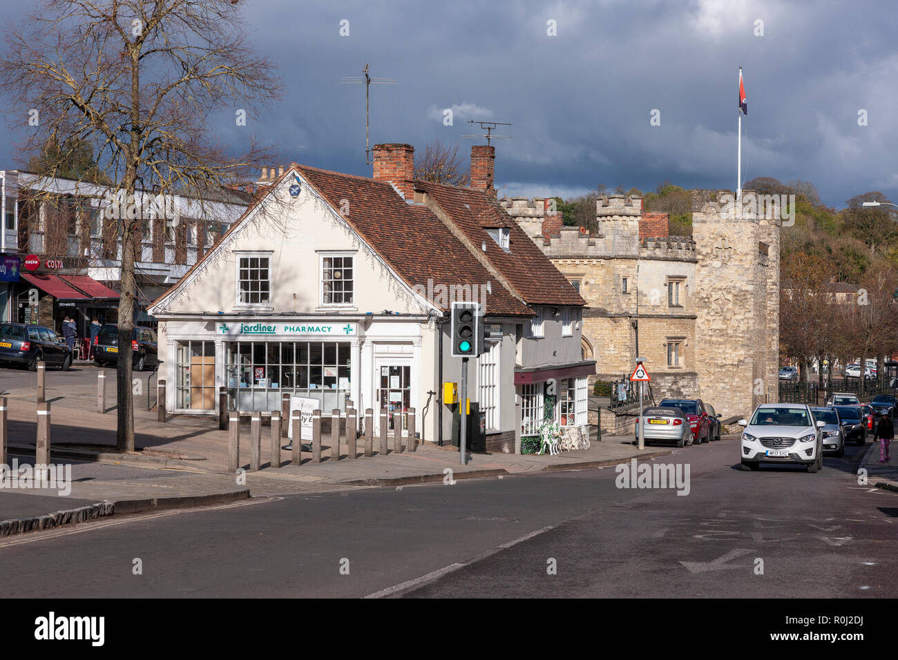 Town centre of Buckingham, North Buckinghamshire on a sunny Sunday afternoon. Stock Photo