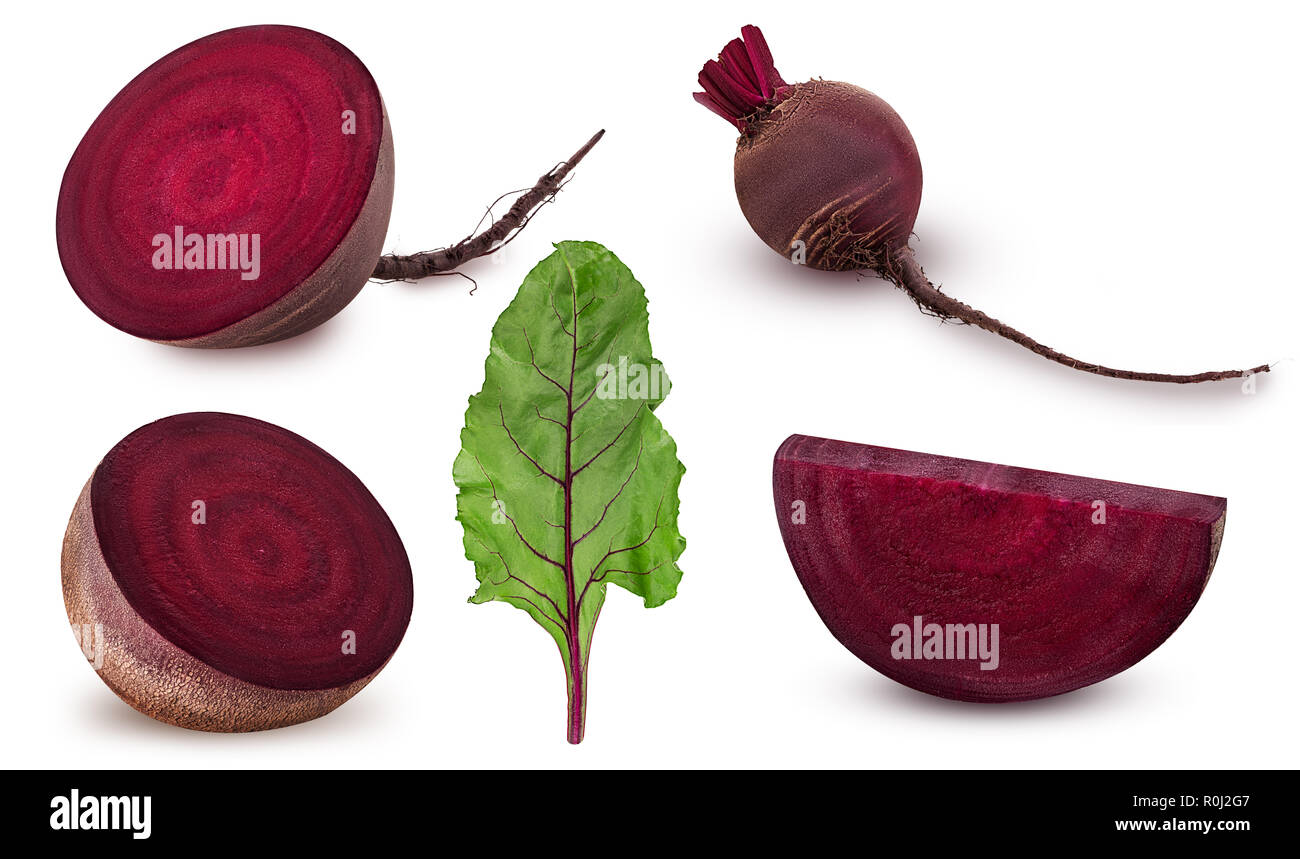 Collection fresh red beet root with leaf isolated on white background