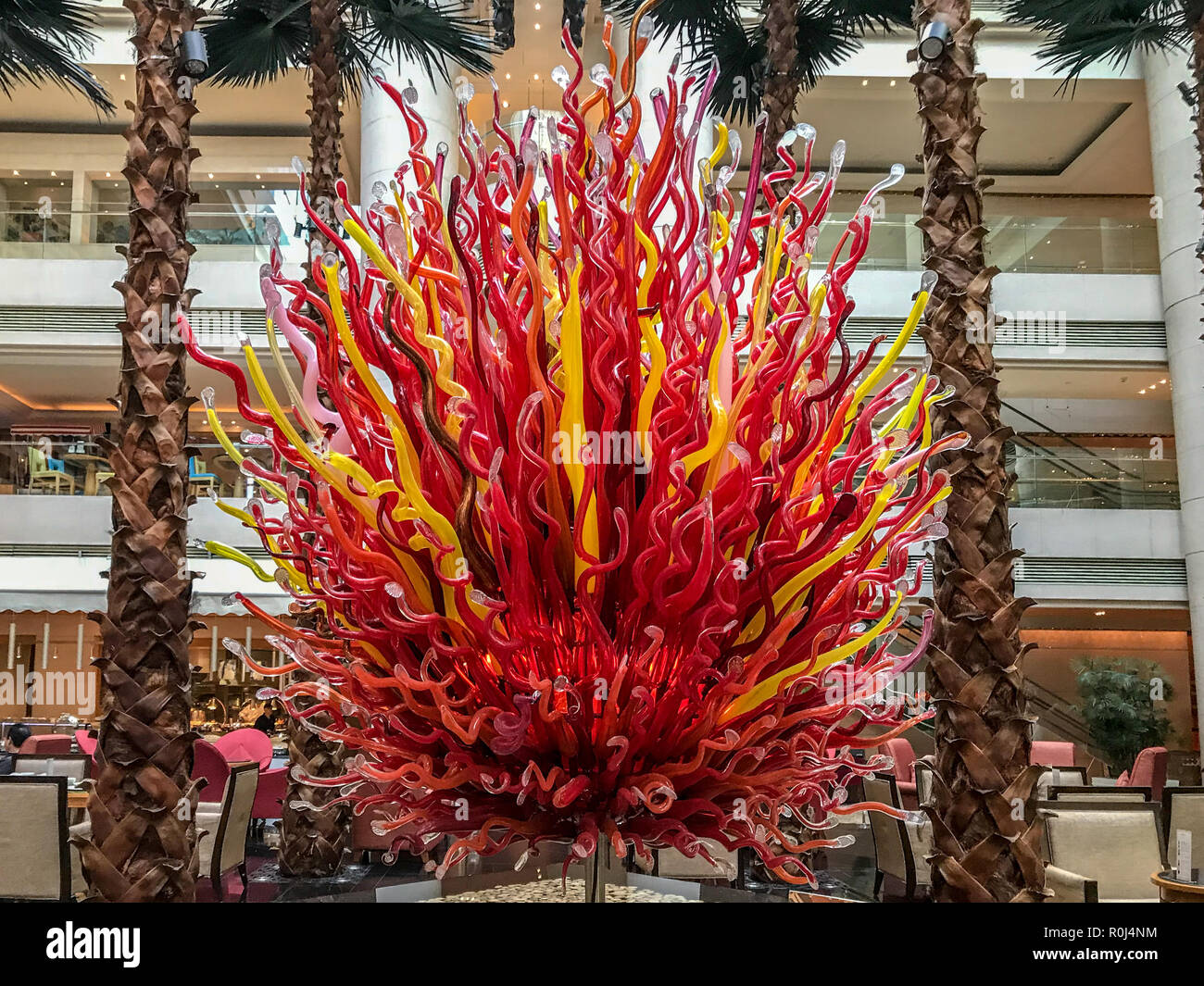 Burning Bush glass sculpture by Preciosa in the Westin Bend Center lobby Stock Photo