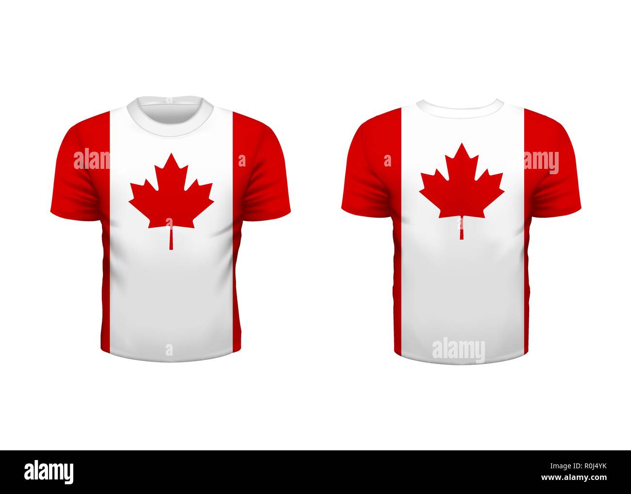 Realistic sport t-shirt with canada flag from front and back isolated on white Stock Vector