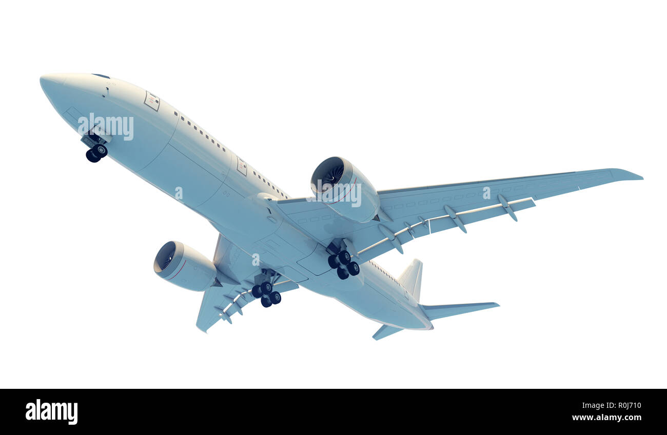 Commercial jet plane. 3D render. Bottom view side view Stock Photo