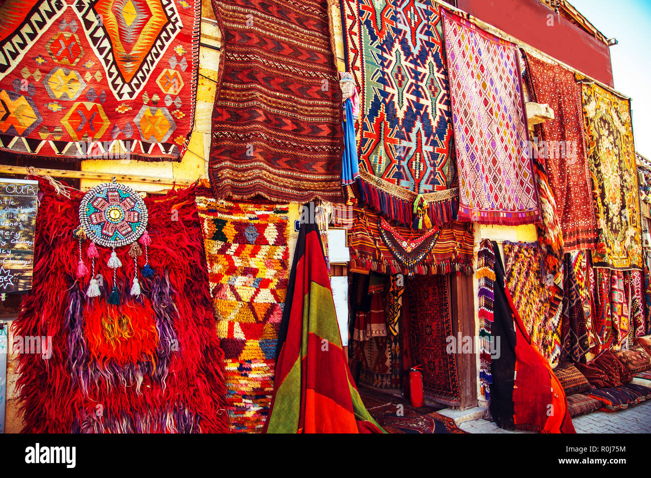 Amazing traditional handmade turkish carpets in souvenir shop